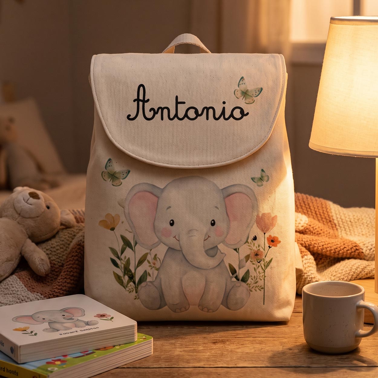 Zaino personalizzato con elefante come idea regalo per bambini per la scuola
