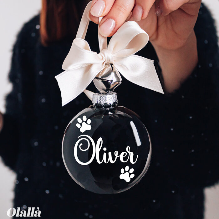 Pallina Natale Nera Cane Orme Zampe Animale Gatto