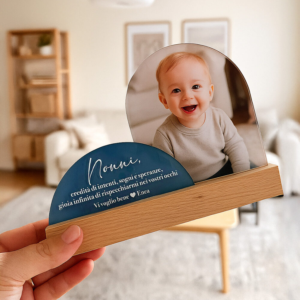 Portafoto Con Dedica Stile Boho Personalizzato Colori Mezzaluna Nonni Regalo
