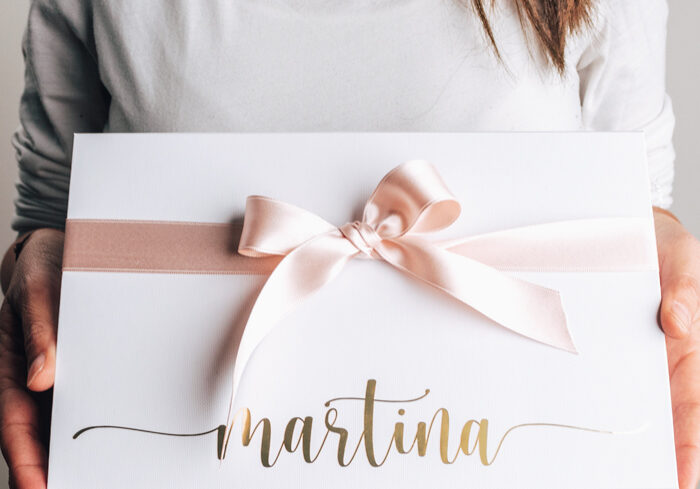 Scatola Gift Box Con Nome Personalizzata Bianco Oro